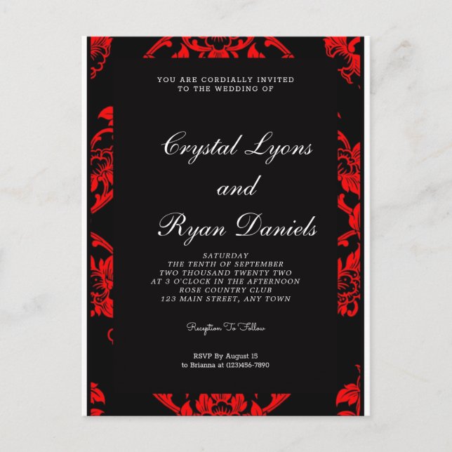 Red and Black Victorian Wedding Invitation Postcard (Front)
