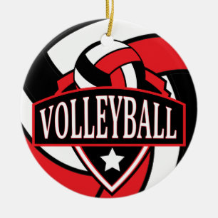Red and Black Volleyball Logo Ceramic Ornament