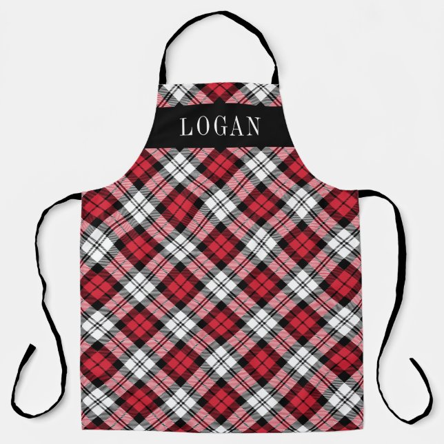 Red and Black Watch Plaid Personalized Holiday Apron (Front)