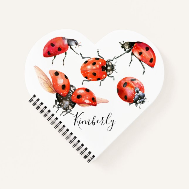 Red and Black Watercolor Ladybug  Notebook (Front)