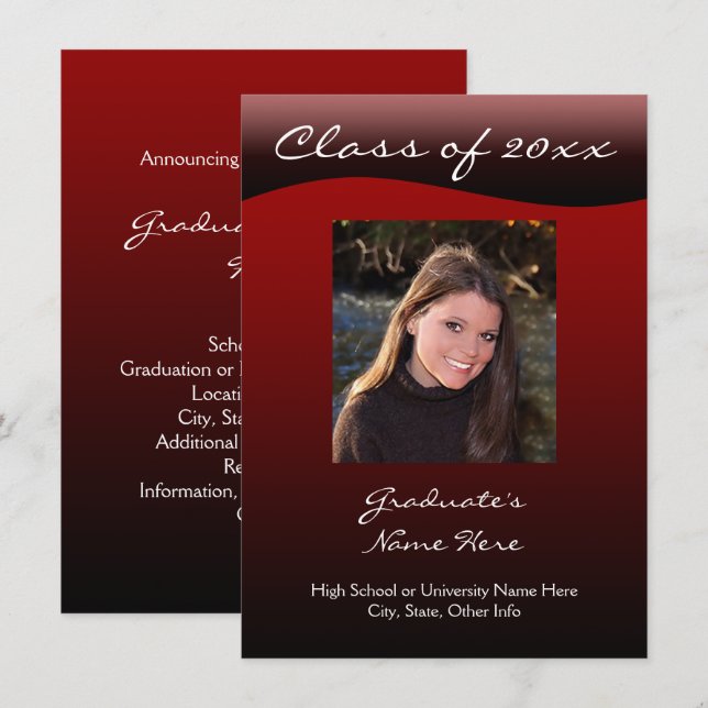 Red and Black Wave Graduation Announcement (Front/Back)