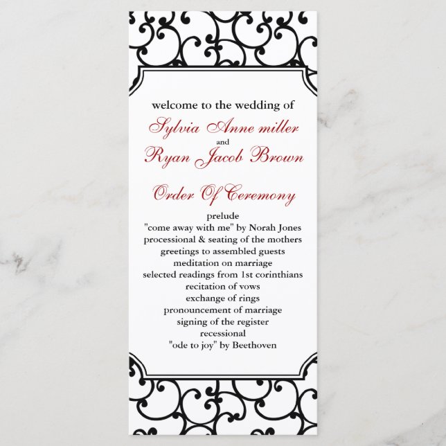 red and black Wedding program (Front)