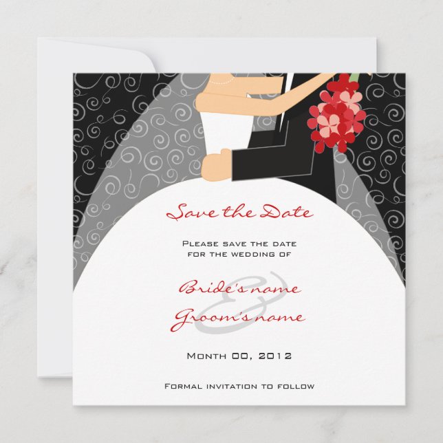 Red and Black Wedding Save the Date cards (Front)
