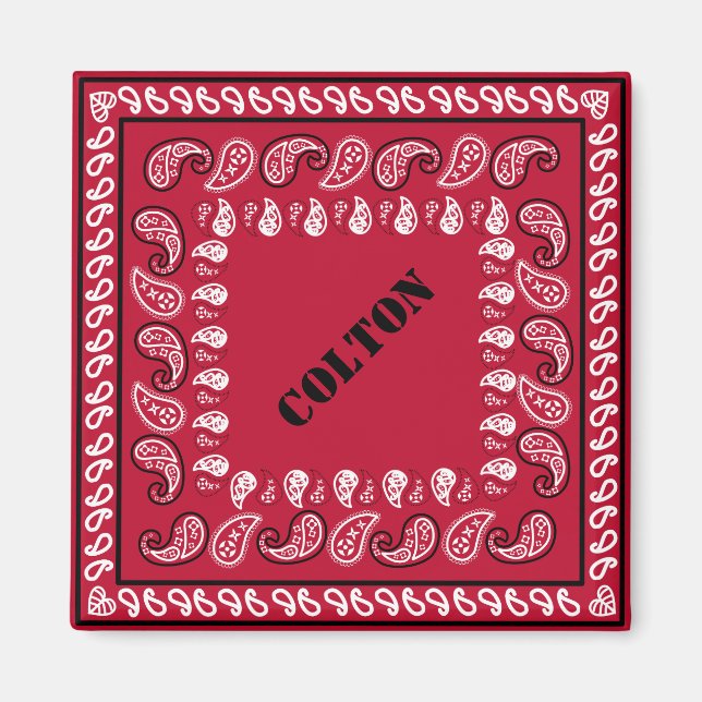Red and Black Western Paisley Bandana Personalized Magnet (Front)