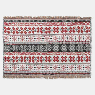 Red and Black Winter Fair Isle Pattern Throw Blanket