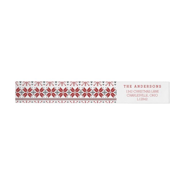 Red and Black Winter Fair Isle Pattern Wrap Around Label (Individual)