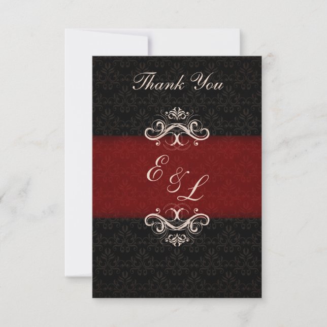 Red and Black Winter Wedding Thank You Note Card (Front)