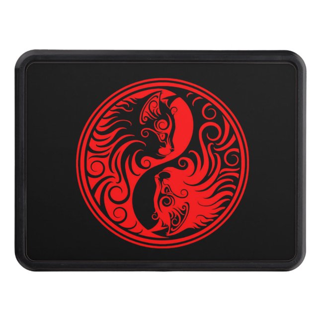 Red and Black Yin Yang Cats Trailer Hitch Cover (Front)