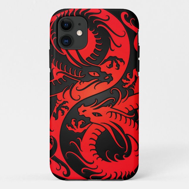 Red and Black Yin Yang Chinese Dragons Case-Mate iPhone Case (Back)