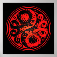 Red and Black Yin Yang Chinese Dragons