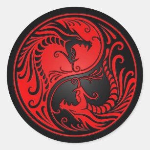Red and Black Yin Yang Dragons Classic Round Sticker