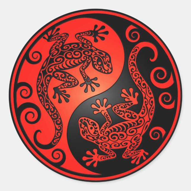 Red and Black Yin Yang Geckos Classic Round Sticker (Front)