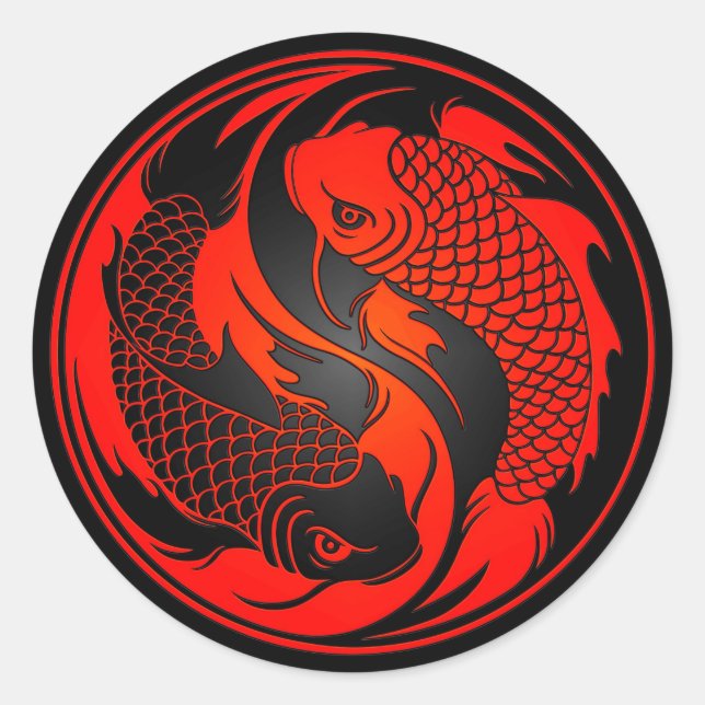Red and Black Yin Yang Koi Fish Classic Round Sticker (Front)