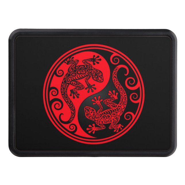 Red and Black Yin Yang Lizards Trailer Hitch Cover (Front)