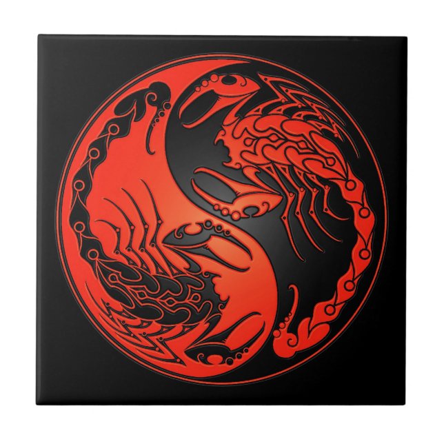 Red and Black Yin Yang Scorpions Tile (Front)