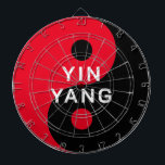 Red and black YinYang symbol custom dartboard<br><div class="desc">Red and black YinYang symbol custom dartboard. Custom colour yin and yang symbol with personalized text. Modern typography template. Change the logo template into any unique colour. Cool holistic design. Spiritual Chinese philosophy icon for balance,  harmony,  health,  peace,  martial arts and more.</div>