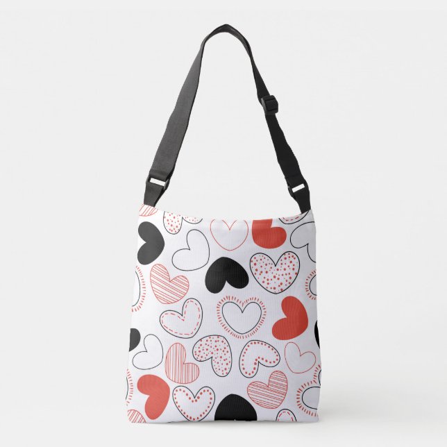 Red and Blak Hearts  Crossbody Bag (Front)