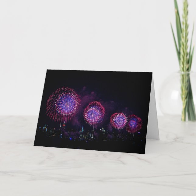 Red and Blue 4th of July Fireworks Card (Front)