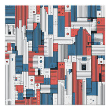 Red and Blue Abstract Design Wall Decoration