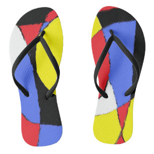 Red and Blue Abstract Flip Flops