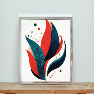 Red and Blue Abstract Leaf Art Print