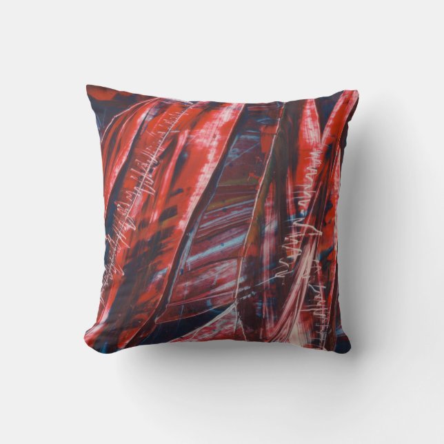 Red and Blue Abstract Throw Pillow (Front)