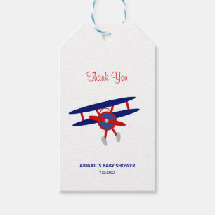 Red and Blue Airplane Baby Shower Gift Tags