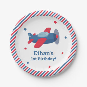 Red and Blue Airplane Boys Birthday Party Paper Pl Plate