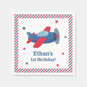 Red and Blue Airplane Boys Birthday Party Supplies Napkin