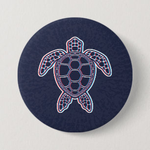 Red And Blue Anaglyph 3D Glitch Effect Sea Turtle 3 Inch Round Button
