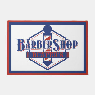 Red and Blue Barber Logo Personalize  24" x 36" Doormat
