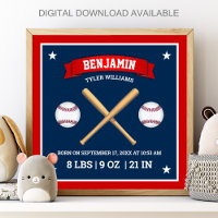 Red and Blue Baseball Bats and Balls Birth Stats