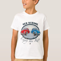 Red and Blue cars with inscription