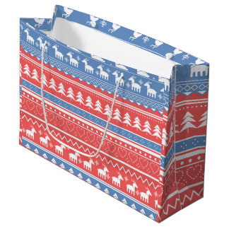 Red and Blue Christmas Geometric - Unique Pattern Large Gift Bag