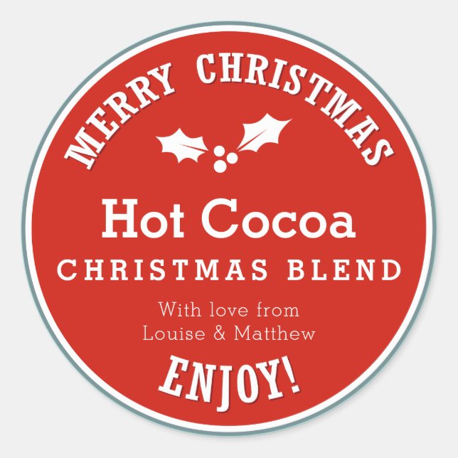 Red and blue Christmas Hot Cocoa diy gift sticker (Front)