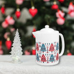 Red and Blue Christmas Tree Floral Nordic Pattern<br><div class="desc">Elevate your holiday tea moments with our Fire Engine Red and Navy Blue Scandinavian Christmas Tree Folk Art Teapot. Embrace the beauty of woodland folk art through this Nordic-inspired pattern, featuring elegant Christmas trees in classic red and blue hues. Crafted with meticulous attention to detail, this teapot exudes a festive...</div>