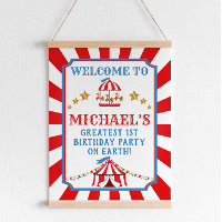 Red and Blue Circus Carnival Birthday Welcome Sign