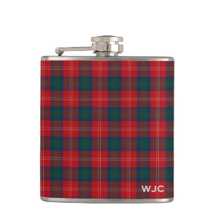Red and Blue Clan Chisholm Tartan Monogram Hip Flask