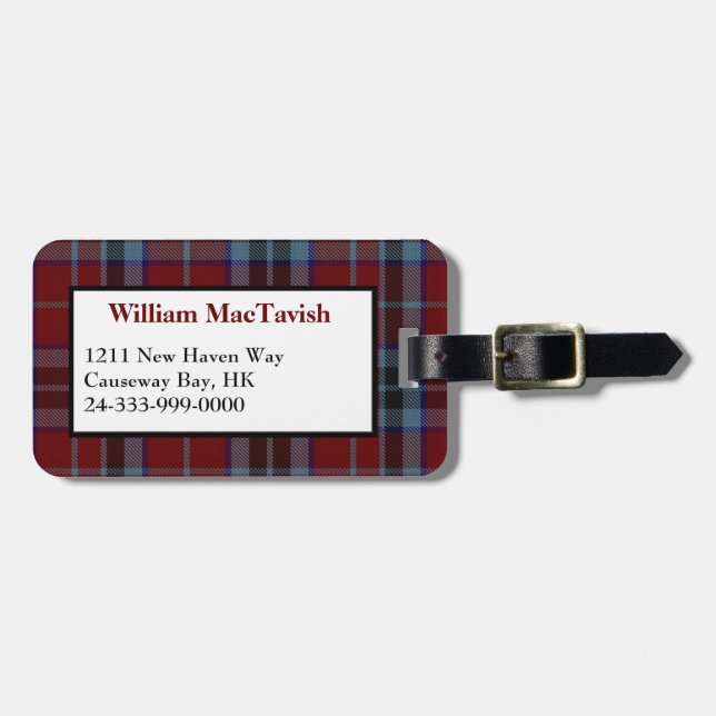 Red and Blue Clan MacTavish Plaid Luggage Tag (Front Horizontal)