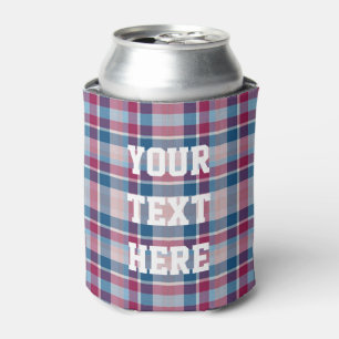 Red and Blue Classic Plaid Custom Text Can Cooler