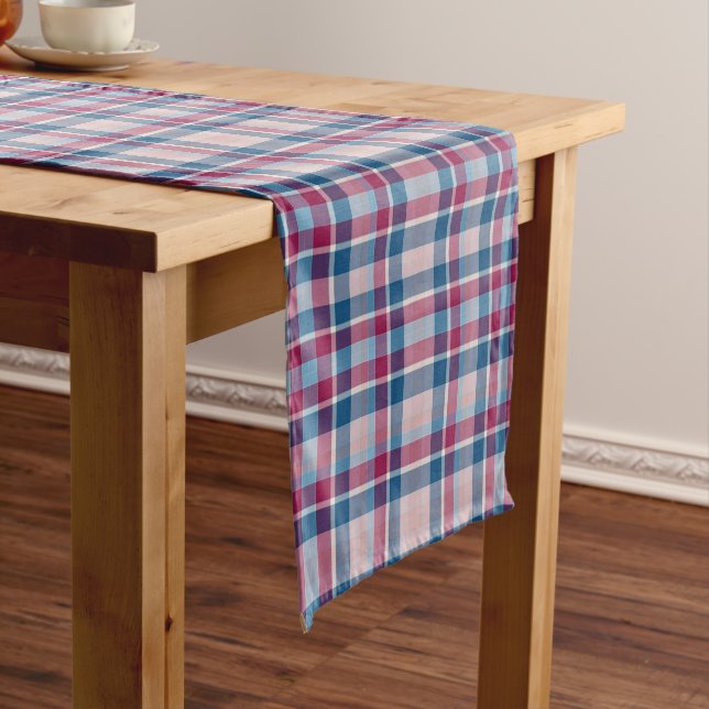 Red and Blue Classic Plaid Short Table Runner (In Situ)