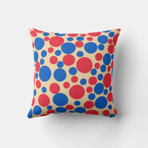 Red And Blue Colour Dots On Tan Throw Pillow