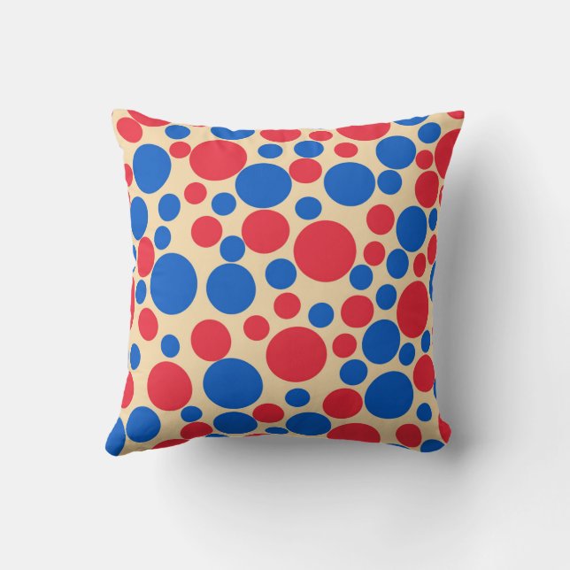 Red And Blue Colour Dots On Tan Throw Pillow (Back)