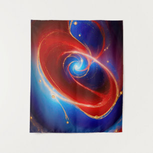 Red and Blue Cosmic Spiral Tapestry