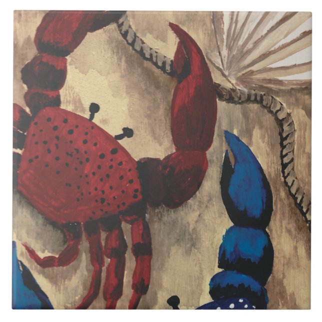 Red and Blue Crab Tile (Front)