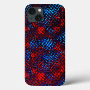 Red and blue crossed scratches in squares or cubes iPhone 13 case