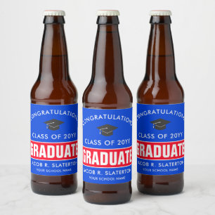 Red and Blue Custom Graduation  Beer Bottle Label