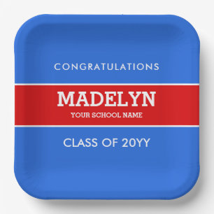 Red and Blue Custom Graduation Paper Plate