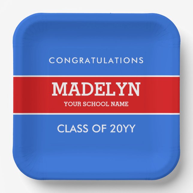 Red and Blue Custom Graduation Paper Plate (Front)