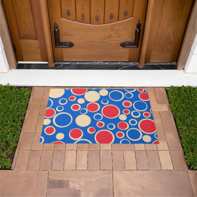 Red And Blue Dots On Blue  Doormat (Outdoor)